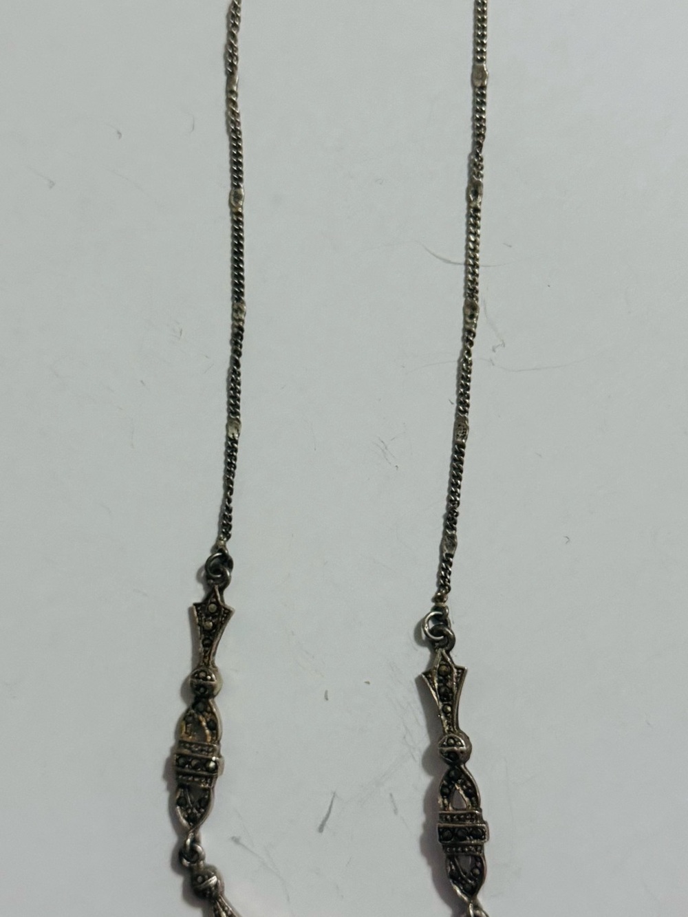 Sterling Silver Black Onyx Marcasite Necklace - Unbranded View 2